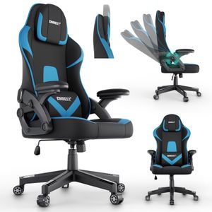 ONBEST Gaming Stuhl | Ergonomisch | mit Lordosenkissen | 150 kg | 360° | verstellbare Armlehnen Kopfstütze Rückenlehne