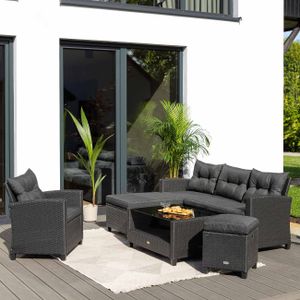 di volio Gartenmöbel DALMIA Schwarz, Outdoor Lounge Set mit Couchtisch für 6 Personen, Gartenlounge aus wetterfesten Materialien, für Terrasse & Balkon