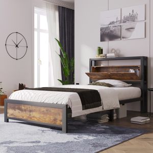 Flieks Kovová postel 90x200 cm, postel pro mládež s roštovým rámem a úložným čelem, jednolůžko Postel pro hosty, černá barva