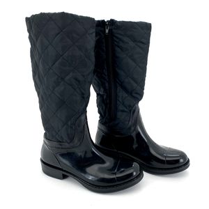 Gummistiefel Hochschaft Daunen Stiefel gesteppt Damen Mädchen Trend Boots Wasserdicht Regenstiefel Typ880 schwarz matt 38