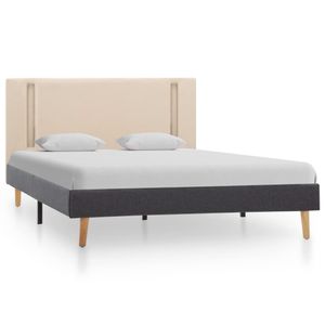 Hommie® Bettgestell mit LED Bett Bettrahmen Modern Design - Einzelbett Bett für Schlafzimmer Cremeweiß und Dunkelgrau Stoff 120 x 200 cm ❤3954