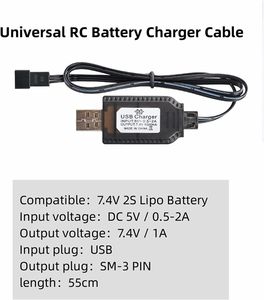 USB Akkuladegerät für 7,4V 2S LiPo Akkus | SM-3P Steckverbinder | Sicheres und vielseitiges Laden | Leicht und tragbar | Kompatibel mit RC Car/Drohne