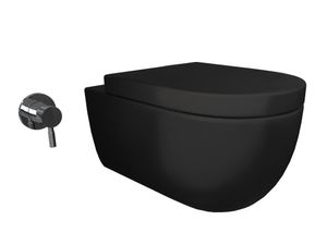 Aqua Bagno Taharet WC-Set Dusch-WC spülrandlos Cocon 2.0 Big Toilette mit Bidetfunktion schwarz matt inkl. Softclose Sitz