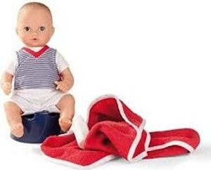 Götz 1354015 Aquini Junge Puppe - Navy - 33 cm Badepuppe mit gemalten braunen Augen, ohne Haare - 6-teiliges Set - Babypuppe für Kinder ab 18 Monaten