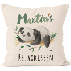 Kissen-Bezug Relax Panda personalisierbar mit Namen personalisierte Geschenke Dekokissen SpecialMe® mit Namen natur 40cm x 40cm