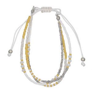 Armband Perlen Boho -Style aus Nylon Uni  weiß-gold-silber