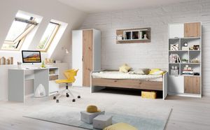 Jugendzimmer Karla weiß artisan 90 er Bett 5-tlg Jugendzimmerset Kinderzimmermöbel komplett