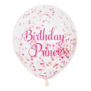 konfetti-Ballons "Geburtstags-Prinzessin" rosa 30 cm 6 Stück