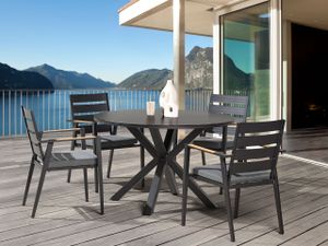 BELIANI Gartentisch Grau und Schwarz Aluminium ⌀ 120 cm für 4 Personen Keramikglasplatte Rund X-Beine Outdoor Terrasse Balkon Möbel Garten Ausstattung