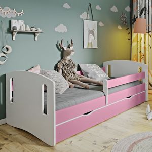 Selsey - Kinderbett MIRRET Weiß/Rosa mit Rausfallschutz, Matratze und Schubkasten, für Mädchen, 160x80 cm