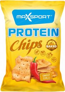 Max Sport Protein Chips 45 g sladké čili / Proteínové snacky / Pečené bezlepkové proteínové čipsy s vysokým obsahom bielkovín a vlákniny