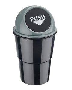 Mini MÜLLEIMER für Auto mit Push-Deckel Automülleimer PKW KFZ Abfalleimer Tischabfalleimer Mülltonne Getränkehalter 1 (Grau)