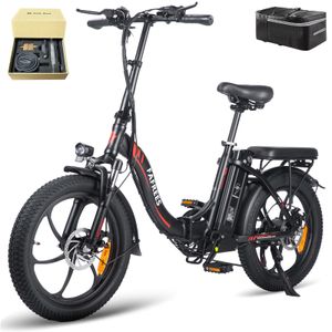 Elektrofahrrad F20 Akku 36V 16Ah Klapprad 20 Zoll E-Bike 250W Mountainbike Motor Shimano 7S Fatbike StVO Bremslicht, Schwarz