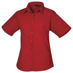 Dámská popelínová blůza / pracovní košile Premier s krátkým rukávem RW1092 (14UK/40DE) (červená)