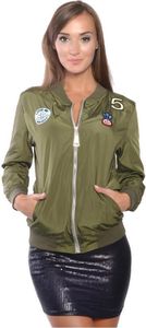 Damen Jacke Bomberjacke mit Patches; Khaki S/M