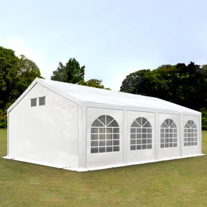 TOOLPORT Partyzelt Festzelt 4x8 m in weiß Professional PE Plane 550 N Wasserdicht UV Schutz mit BODENRAHMEN