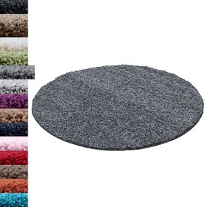 Hochflor Shaggy Langflor-Teppich Wohnzimmerteppich Soft Einfarbig in 14 Farben, Farbe:Grau, Grösse: Ø 120 cm Rund