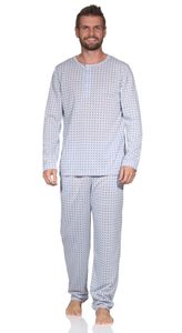 Herren Pyjama Set Shirt & Hose Schlaf-Anzug Nachthemd,  Grau/L/50