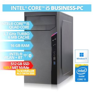 BRAINZAP Intel Core i5 Quad-Core Office / Business PC, 16 GB RAM, 512 GB NVMe SSD, WLAN, BT Bluetooth Windows 11