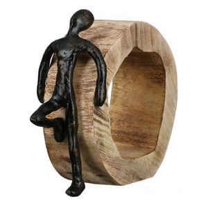 Mangoholz Design Figur, Skulptur mit Spruch und Weisheit ' CHARISMA LEHNEND ' , massive Mangoholz-Baumscheibe, 19 x 19 x 7 cm, Geschenkidee für besondere Plätze