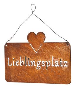 Schild Lieblingsplatz 25x16cm Herz Garten-Deko Türschild Edelrost Wandbild