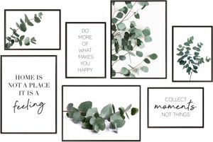 Hyggelig Home Premium Poster Set - 7 passende Bilder OHNE RAHMEN  im stilvollen Set - 3 x DIN A3 + 4 x DIN A4 - Set Eukalyptus