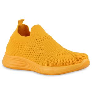 VAN HILL Damen Sportschuhe Slip Ons Sportliche Strick Profil-Sohle Schuhe 840296, Farbe: Orange, Größe: 38