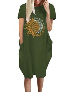 DamenT-Shirt Kleider Sommer T-Shirt Kleid Casual Short Sundress,Farbe:Armeegrün,Größe:3xl