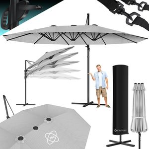 KESSER® Sonnenschirm Doppelsonnenschirm 4,6m x 2,7m | Ampelschirm Abdeckung & Windsicherung mit Kurbel & Ständer | Kurbelschirm Aluminium wasserabweisend | Neigbar Kippbar 360° Drehbar
