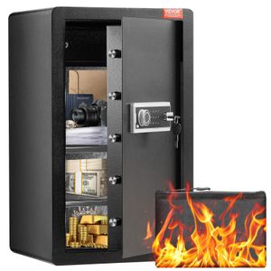 VEVOR Safe Tresor mit feuerfester Geldtasche, Einzeltür-Safe 4 Kubikfuß, 2 Trennwände, digitaler Möbeltresor mit Schlüssel Code, Wertsachenbox für Geld Schmuck, Geldtresor Schwarz