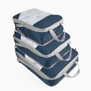 3 teilig Set Koffer Organizer, Wasserdichter Reisen Organizer Tasche, Kleidertaschen, Schuhbeutel, Unterwäschebeutel (Marineblau)