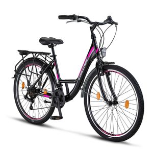 Chillaxx Bike Strada Premium City Bike in 26 und 28 Zoll - Fahrrad für Mädchen, Jungen, Herren und Damen - 21 Gang-Schaltung - Hollandfahrrad Citybike, Farbe:Schwarz V-Bremse, Größe:26 Zoll