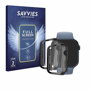 2x Savvies Schutz Hülle mit Panzerglas, Full Cover Case für Apple Watch Series 8 / Series 9 (45 mm) (schwarz)