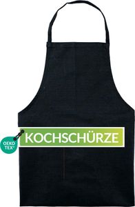 etérea Kochschürze, Latzschürze, Küchenschürze, Grillschürze aus 100% Baumwolle – Küche, Gastronomie und Grill - Größe 70x100 cm, extrem lange Bänder, schwarz
