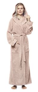 Bademantel Pandora für Damen mit Kapuze, extra lang, 100% Baumwolle, Farbe:Altrosa, Größe:M