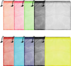 Belle Vous Mehrfarbiges Wäschenetz für Waschmaschine mit Kordelzug (10er Pack) - 35,5 x 40 cm - Netz Beutel mit Zugband - Aufbewahrung Sandspielzeug,