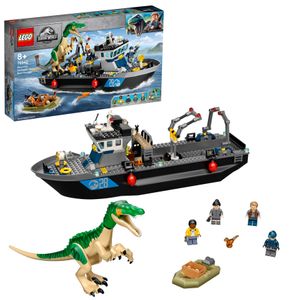 LEGO 76942 Jurassic World Flucht des Baryonyx, Dino Spielzeug mit Schnellboot für Jungen und Mädchen, Geschenkideen für Kinder, Dinosaurier Figuren