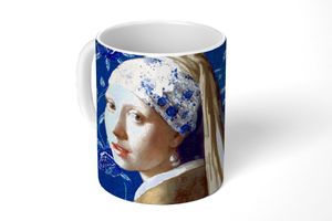 MuchoWow® Tasse Kaffeetasse Kaffeebecher 350 ml Mädchen mit Perlenohrring - Delfter Blau - Vermeer - Blumen - Gemälde - Alte Meister Teetasse - Fototasse - Becher - Keramikbecher - Teebecher - Kaffeet
