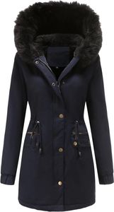 ASKSA Damen Winterjacke Wintermantel Baumwolljacke Warm Dickere Reißverschluss Tasche Mantel, B-Navy blau, 4XL