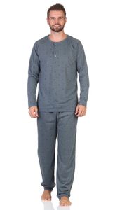 Herren Pyjama Shirt & Hose Schlaf-Anzug Nachthemd, Dunkelgrau/M/48