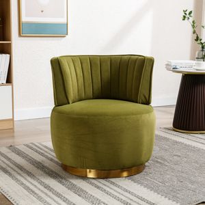 Drehbarer Esszimmerstuhl mit Samt-Finish – 360° Drehfunktion, Weiches Sitzkissen & Ergonomische Rückenlehne – Küchenstuhl, Wohnzimmer-Sessel, Olivgrün