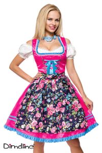 Dirndline Damen Dirndl mit Blumenschürze Karneval Fasching Trachtenkleid Oktoberfest Partykleid, Größe:3XL, Farbe:pink/gemustert