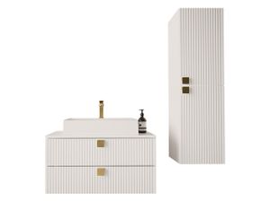 MIRJAN24 Badmöbel-Set Gariano III mit Siphon, Waschbecken, Badezimmerschrank, Waschbeckenschrank, Griffe aus Metall in der Farbe Gold (Farbe: Weiß)