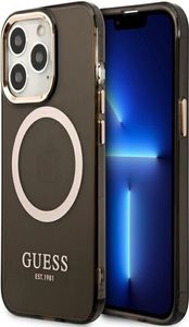 Guess GUHMP13LHTCMK Apple iPhone 13 Pro black hard case Gold Outline Translucent MagSafe