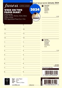 Filofax Kalender Einlage A5 Multilanguage: Week on two pages 2024 Baumwolle Cream