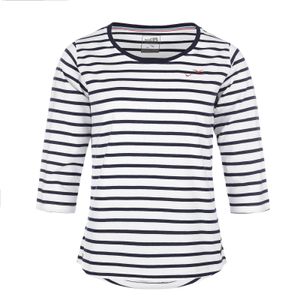 modAS Damen Bretonisches Shirt mit 3/4-Arm und Rundhals - Shirt mit Streifen aus Baumwolle in Weiß-Blau Größe 36