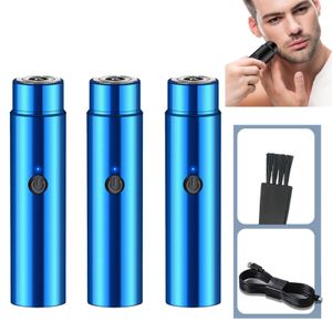 3X Elektrischer Rasierer, Mini Elektrorasierer, Tragbar USB wiederaufladbar Gesichts- und Bartrasierer, Körperrasierer Blau
