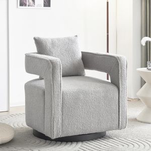 MODFU Polstersessel Drehsessel mit Rückenkissen und 360° Drehfunktion, Teddysamt Sessel Loungesessel Einzelsofa, Grau