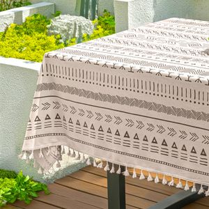 Tischdecke Outdoor Abwaschbar,140x200cm Boho Gartentischdecke mit Quasten Table Cloth für Party Küche 1 Stück (Grau)