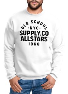 Sweatshirt Herren Bedruckt Schriftzug Oldschool NYC New York City Allstars Rundhals-Pullover Neverless® weiß-schwarz S